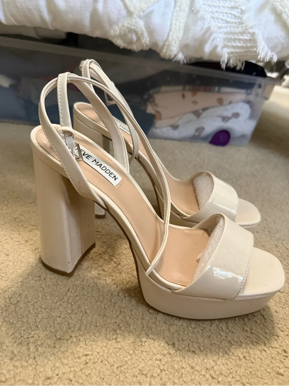 Steve Madden Lessa Bone Patent Platform Block Heels Size 9.5